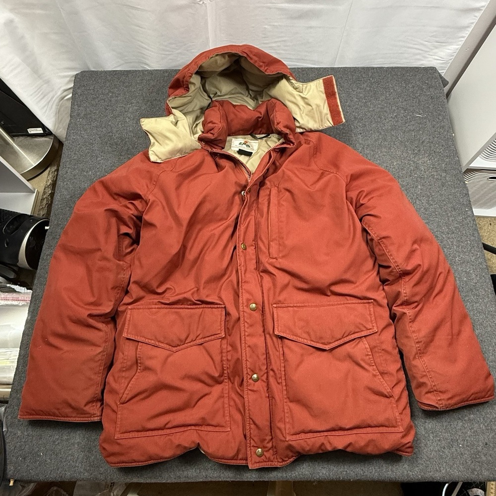 EMS Men's XL Goose Down Parka Red Hooded Winter Coat Vintage Outdoor
